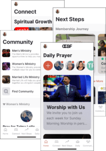 Screen shots of the new OCBF church app